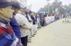 সিলেট তামাবিল চারলেন উন্নতিকরণ ভূমি ও এলাইনমেন্ট নামীয় অধিগ্রহণে অনিয়ম-দূর্নীতির বিরুদ্ধে মানববন্ধন